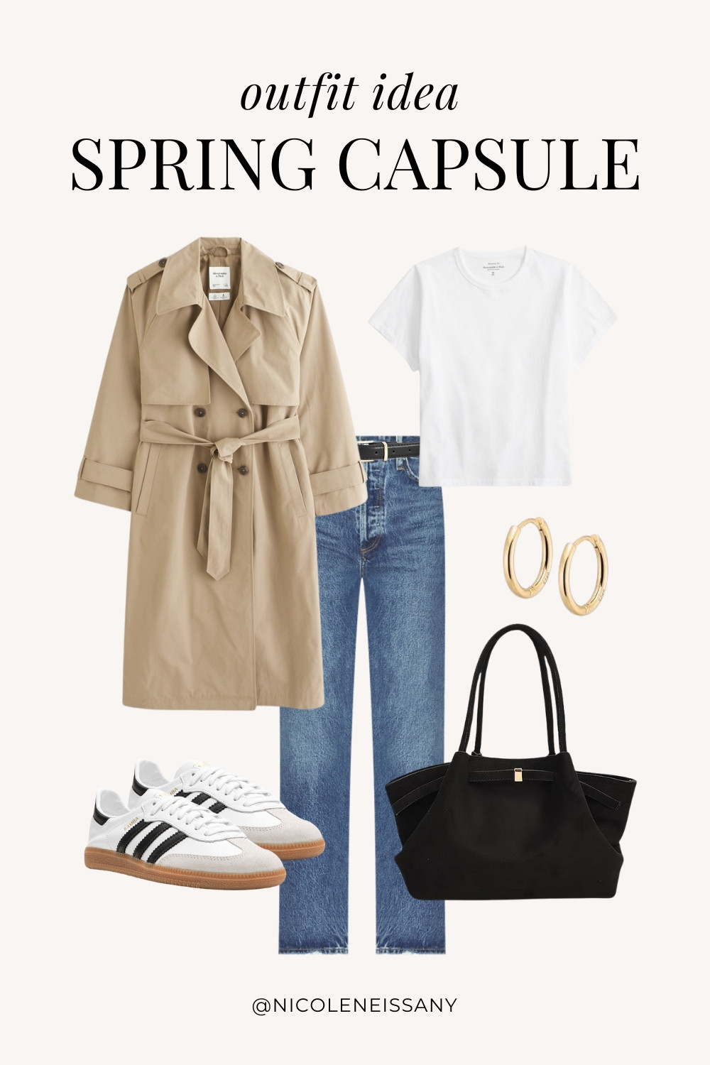 Casual spring outfit idea featuring my 2025 Spring Capsule Wardrobe staples | casual spring outfit, spring brunch outfit, spring date night outfit, spring date outfit, elevated casual spring outfit, spring work outfit, spring office outfit, spring outfits, spring shoes, 2025 spring trends, 2025 spring fashion trends, neutral capsule wardrobe, minimalist capsule wardrobe | trench coat outfit, spring coat, spring jackets, basic tee, t-shirt, medium wash jeans, medium wash denim, adidas samba sneakers, adidas samba decon sneakers, spring sneakers, spring shoes, black tote bag, spring bag trends, gold hoop earrings

#LTKSpring #LTKPetite #LTKTravel #LTKSaleAlert #LTKShoeCrush #LTKWorkwear #LTKFindsUnder100 #LTKStyleTip #LTKFindsUnder50 #LTKSeasonal 

 