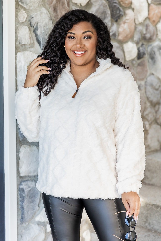 Seasonal Shift Ivory Textured Sherpa Pullover | Pink Lily