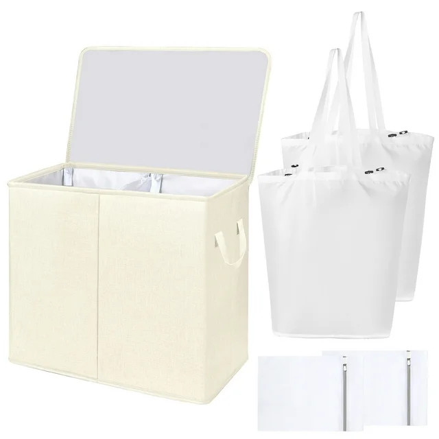 YOUPINS Double Laundry Hamper with Lid and Removable Laundry Bags, Large Collapsible 2 Dividers D... | Walmart (US)