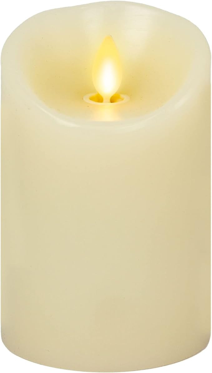 Luminara Moving Flame Pillar Flameless LED Candle, Scalloped Edge, Real Wax, Vanilla Scented - Iv... | Amazon (US)