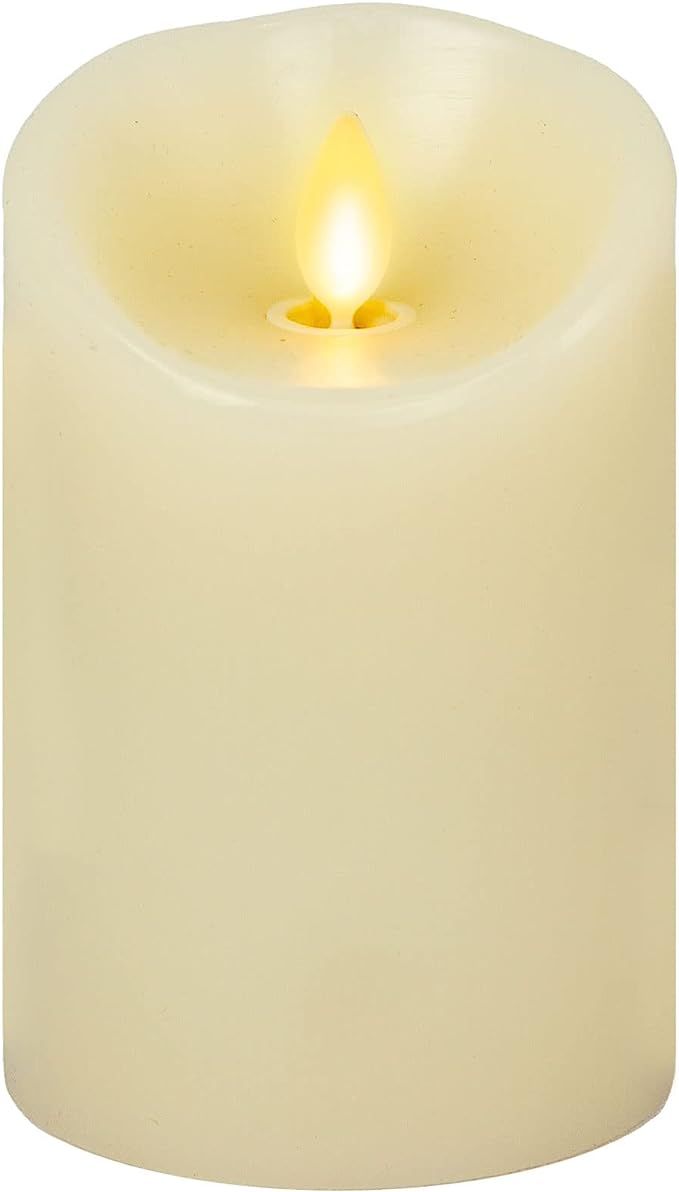 Luminara Moving Flame Pillar Flameless LED Candle, Scalloped Edge, Real Wax, Vanilla Scented - Iv... | Amazon (US)