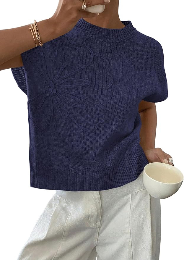 PRETTYGARDEN Women's 2026 Spring Sweater Vest Trendy Flower Knit Short Sleeve Cute Pullover Tank ... | Amazon (US)