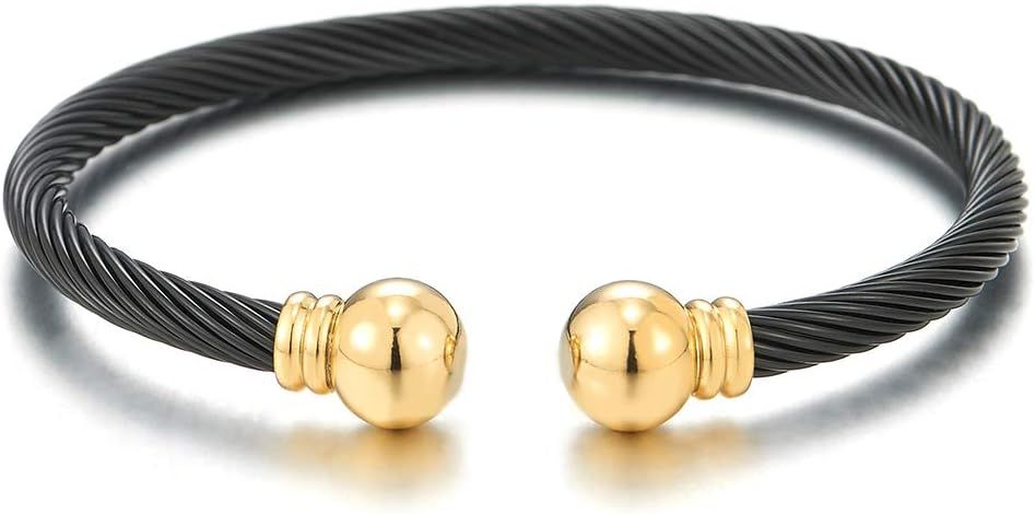 COOLSTEELANDBEYOND Elastic Adjustable Stainless Steel Cuff Bangle Bracelet for Mens Womens | Amazon (US)