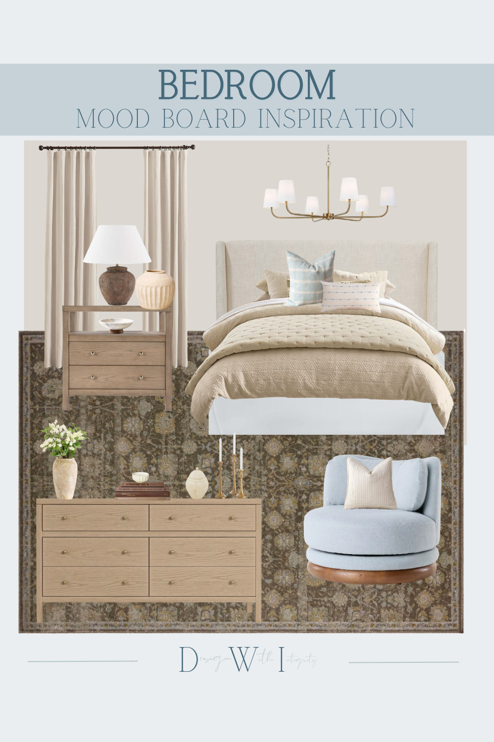 This bedroom mood board is designed to feel soft, grounded, and effortlessly elevated. Warm neutral tones create a calming foundation, while subtle blue accents add a fresh, airy layer of contrast. The upholstered bed and layered bedding bring in texture and comfort, while light wood furniture keeps the space feeling warm yet refined.

Sculptural lighting and curated accessories add depth without overwhelming the room, and the rounded accent chair introduces a cozy, modern touch that makes the space feel complete. Every piece was chosen to work together seamlessly.

Tap through to shop all selections and recreate this calm, collected bedroom in your own home.

#bedroominspiration #interiordesign #bedroomdecor #neutralbedroom #bluebedroom #cozyinteriors #homeinspo #bedroomdesign #ltkhome

bedroom mood board
neutral bedroom decor
blue and neutral bedroom
cozy bedroom design
layered bedding
upholstered bed
light wood furniture
bedroom lighting
interior design inspiration 

 #LTKHome