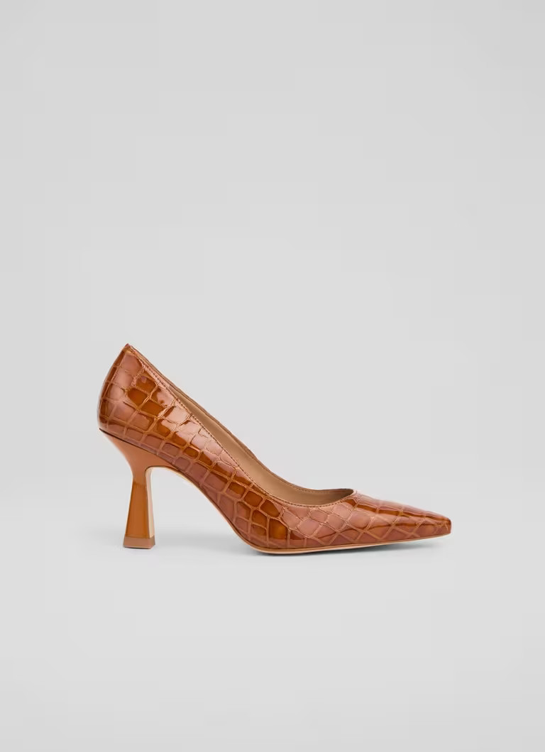 Florena Tan Croc Leather Heel Courts | L.K. Bennett (UK)