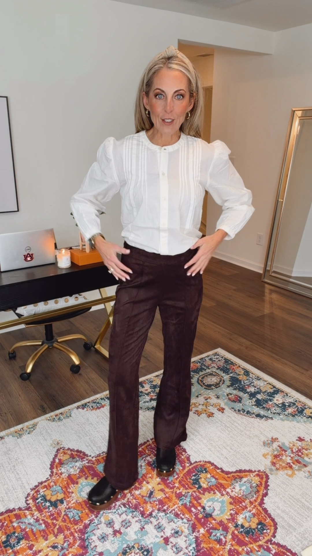 These faux suede pants are a Luxe look with the ease of pull on style for under $20. Comes in two colors. I am wearing a size small. I paired with this pin tuck blouse ($14). For a total look under $35. 😳

#LTKValentine #LTKdayinmylife #LTKootd
