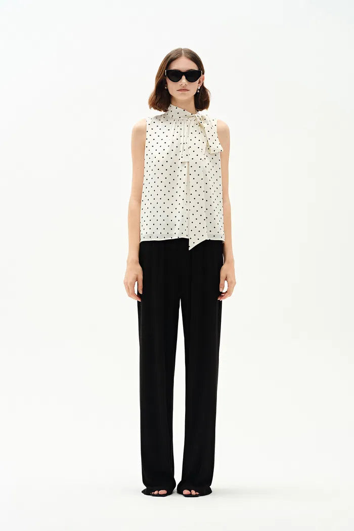 Elen Polka Dot Halter Neck Sleeveless Top in Mulberry Silk | Fabrique