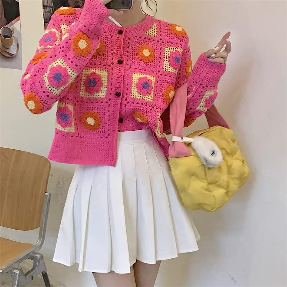 Pink Crotchet Flower Cardigan | Amazon (US)