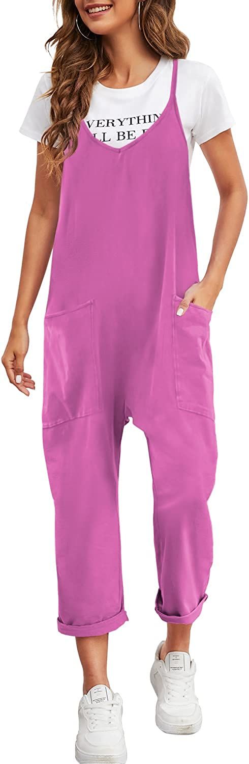 Nirovien Womens Oversized Sleeveless Jumpsuits Spaghetti Strap Loose Overalls with Pocket One Pie... | Amazon (US)