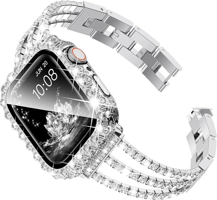 Surace Gold Apple Watch Bands 40mm for Women Series 6 5 4, Bling Diamond Rhinestone Link Bracelet... | Amazon (US)