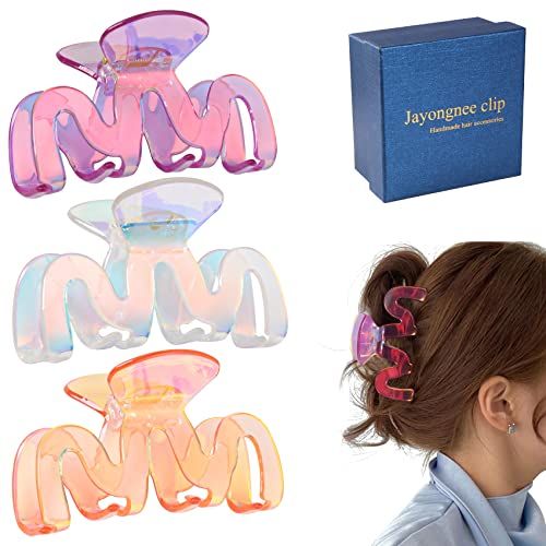 Amazon.com : Jayongnee 3Pcs Hair Claw Clips for Thick Hair, Nonslip Claw Clip for Women Thin Hair... | Amazon (US)