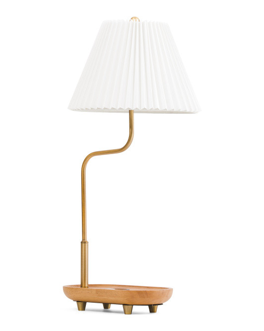 26in Phone Charging Base Metal Lamp With Pleated Shade | TJ Maxx