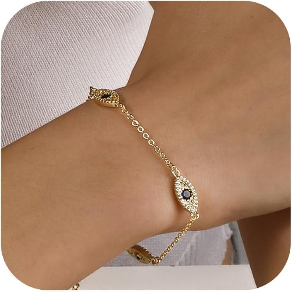 Bheop Bracelets for Women 14K Gold Silver Plated Ring Bracelet Hand Chain Dainty Evil Eye Heart C... | Amazon (US)