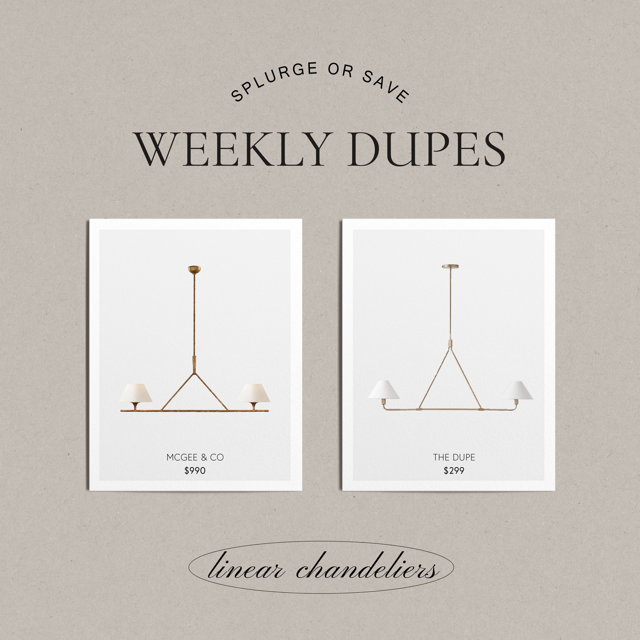 McGee & Co dupe. White shaded two light linear chandelier 