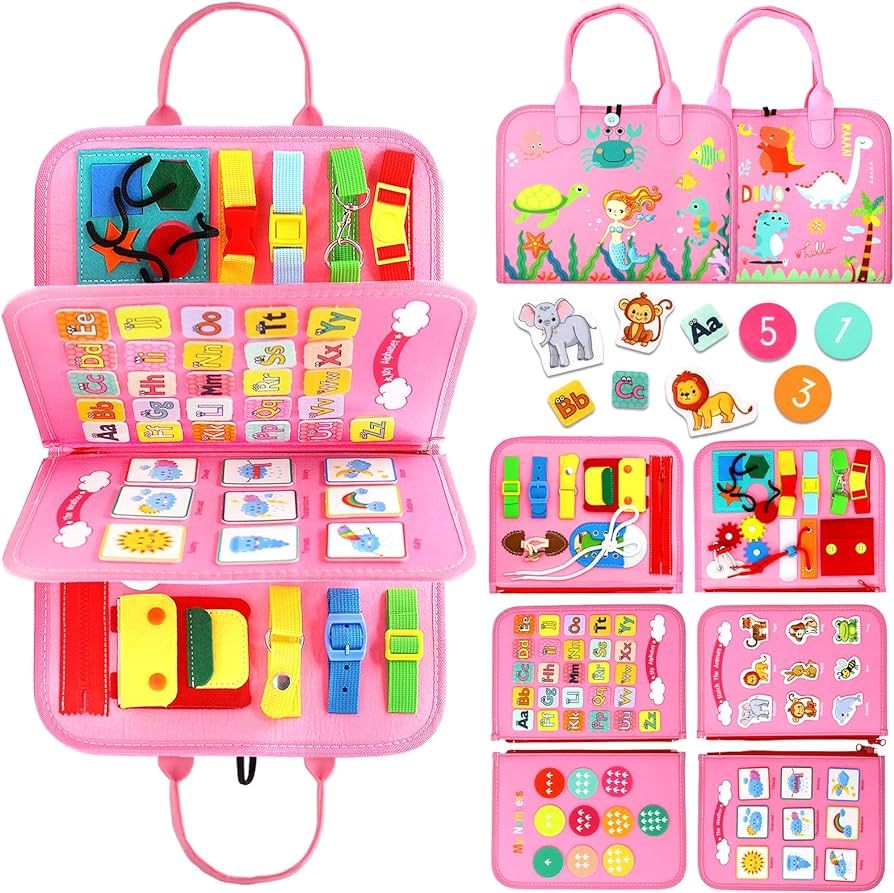 Qizfun Busy Board Montessori Toy for 1 2 3 4 Years Old, Educational Activity Sensory Board Presch... | Amazon (US)