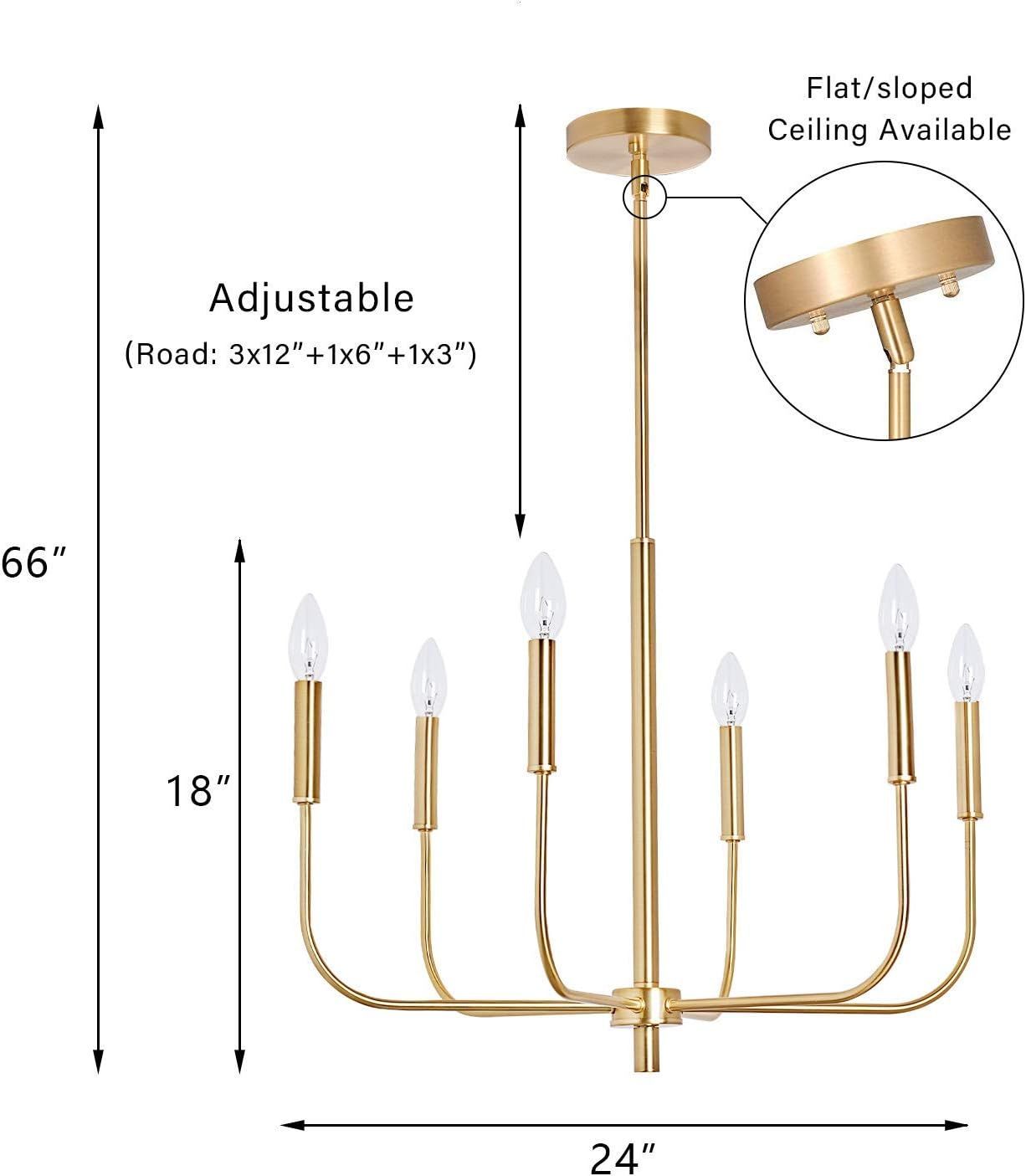 MOTINI 6 Lights Brushed Brass Chandelier Lighting Fixture for Dining Room Adjustable Height Metal... | Amazon (US)