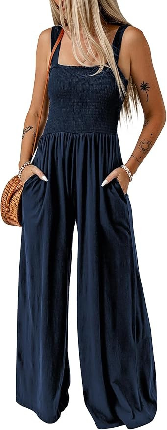 Dokotoo Women's Casual Loose Overalls Jumpsuits One Piece Sleeveless Wide Leg Long Pant Rompers W... | Amazon (US)