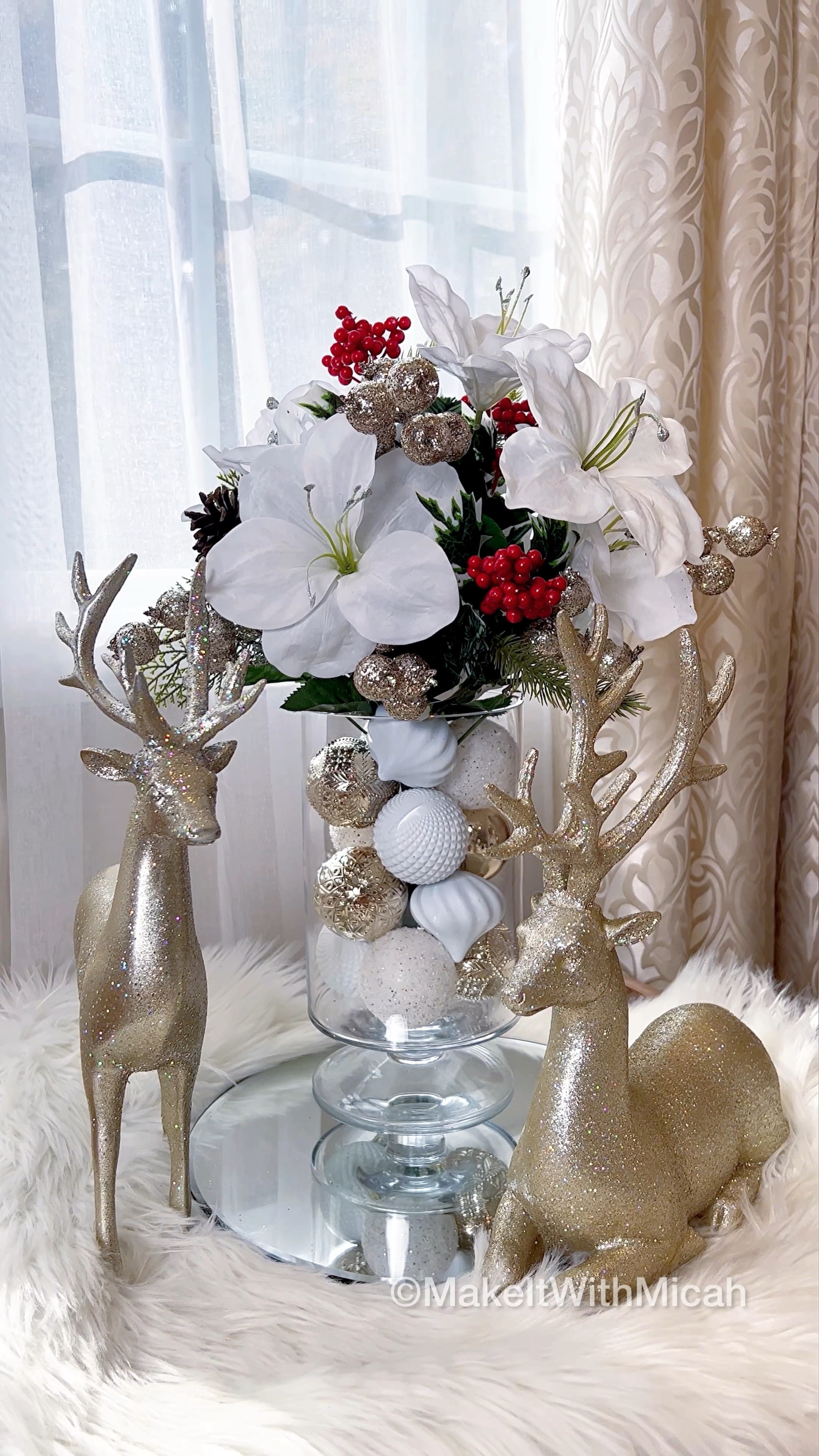 Walmart budget friendly Christmas centerpiece idea. 
The reindeer are from At Home. 

#christmas #decor #diy #centerpiece #vase #christmashomedecor #christmascenterpiece #walmart #glamhome #glamchristmas #christmas2022 

#LTKHoliday #LTKhome #LTKSeasonal