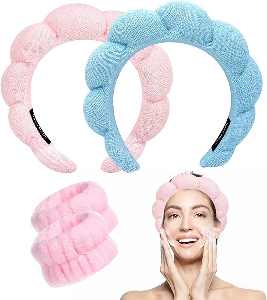 Sponge Spa Headband for Washing Face, 2 Pack Makeup Headbands for Women Girls, Wash Spa Yoga Spor... | Amazon (US)