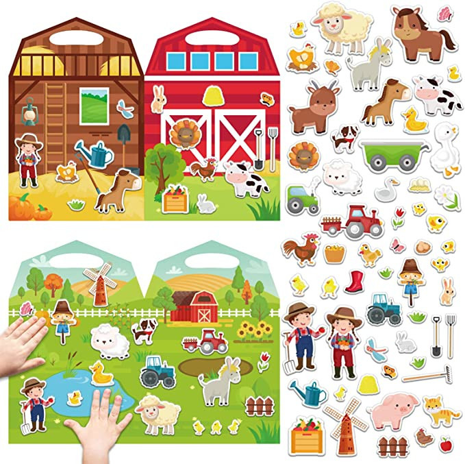 3D Farm Animals Puffy Sticker Play Set Kids 2-4 Toys Gifts Sticker Book Window Gel Clings Decals ... | Amazon (US)
