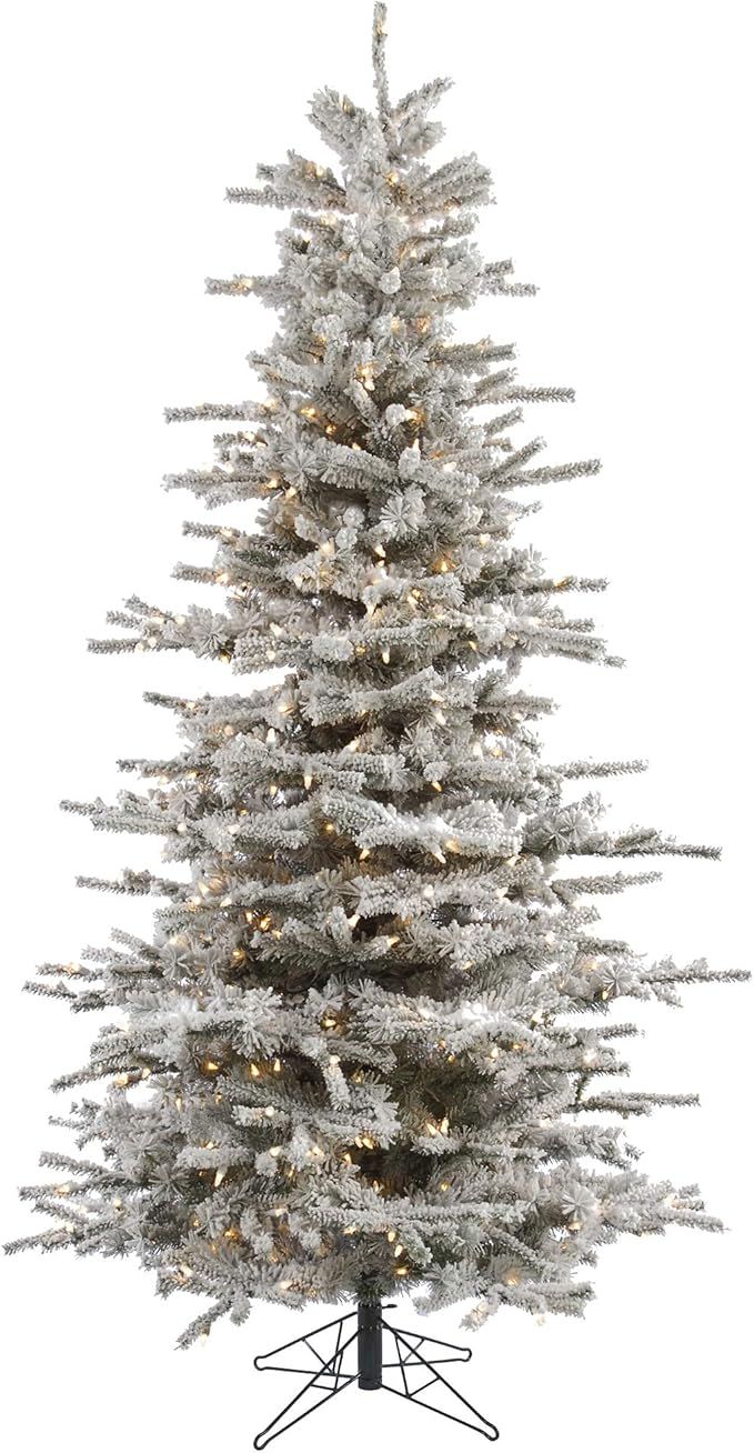 Vickerman 7.5' Flocked Sierra Fir Slim Artificial Christmas Tree, Clear Dura-Lit lights - Snow Co... | Amazon (US)