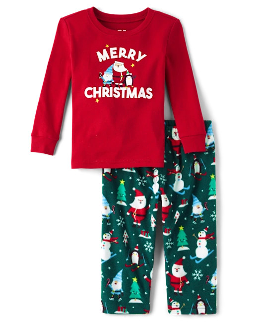 Toddler Matching Family Merry Christmas Cotton And Microfleece Pajamas - green | The Children's Place