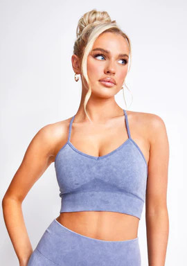 Vienna Blue Acid Wash Seamless Active Sports Bra | Missy Empire (UK)