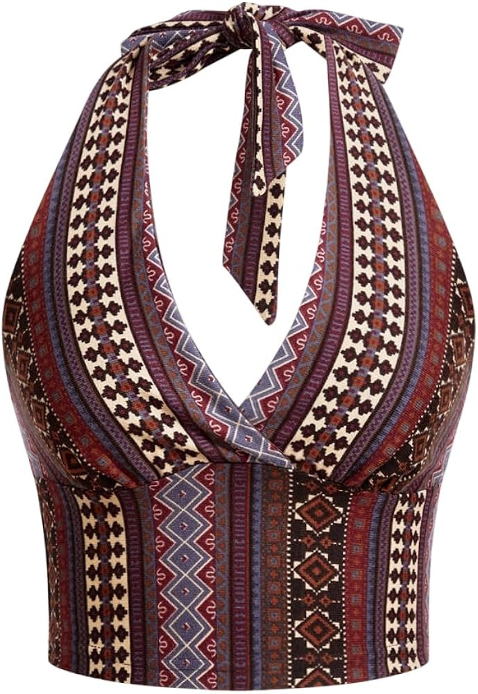 SOLY HUX Women's Boho Summer Halter Crop Tops Sleeveless Backless Tank Top Casual Sexy Going Out ... | Amazon (US)