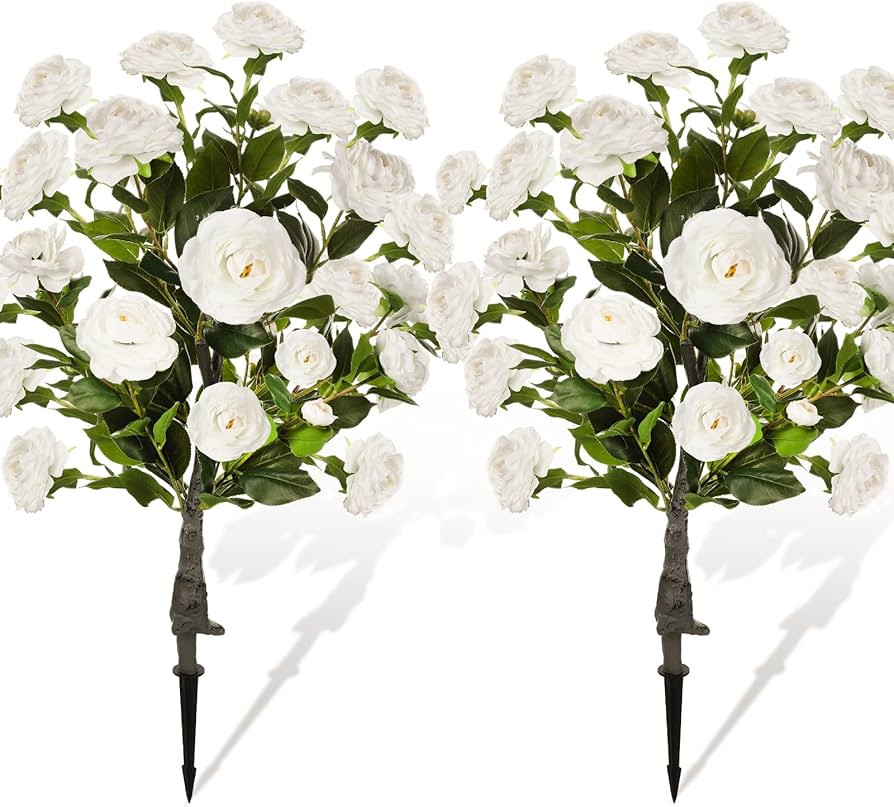 2 Pack 3ft Artificial Camellia Plants Tree 36" Faux Camellia Flower with Spike UV Resistant Reali... | Amazon (US)