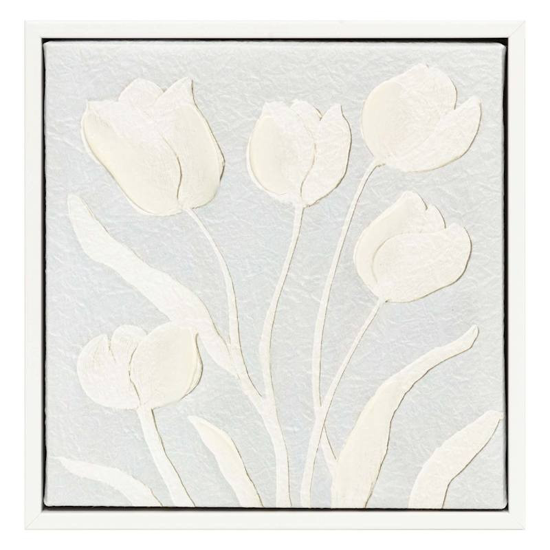Framed White Floral Canvas, Blue | At Home