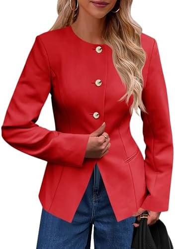 Cicy Bell Womens Business Casual Fitted Blazers Collarless Split Hem Work Office Button Down Suit... | Amazon (US)