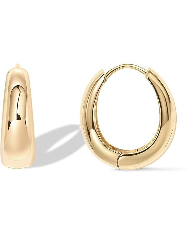 PAVOI 14K Gold Plated Sterling Silver Post Small Chunky Hoops Earrings | Thick Lightweight Gold H... | Amazon (US)