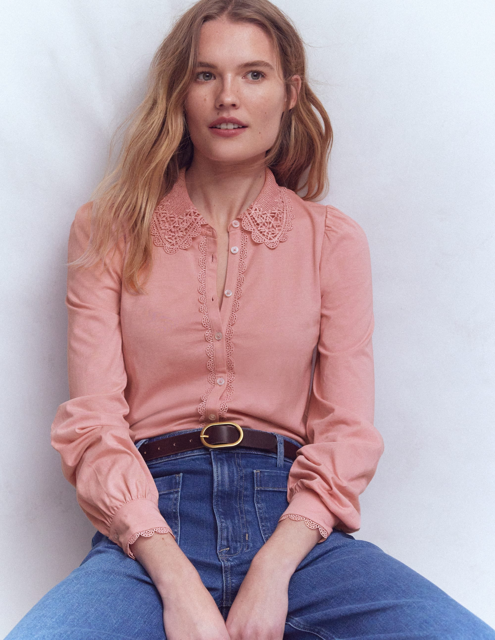 Lace Collar Blouse-Pink | Boden (US)