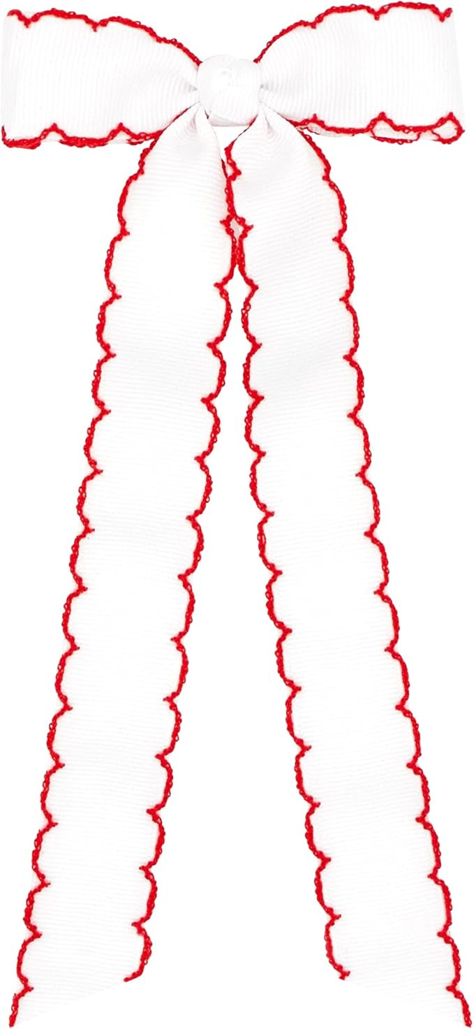 Wee Ones Medium Moonstitch grosgrain bowtie with moonstitch trim, knot wrap and streamer tails 9" | Amazon (US)