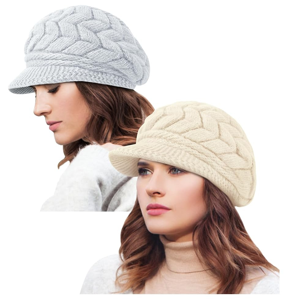 YSense 2 Pack Womens Winter Hats Warm Knit Hat Slouchy Beanie Cap with Brim Gifts | Amazon (US)