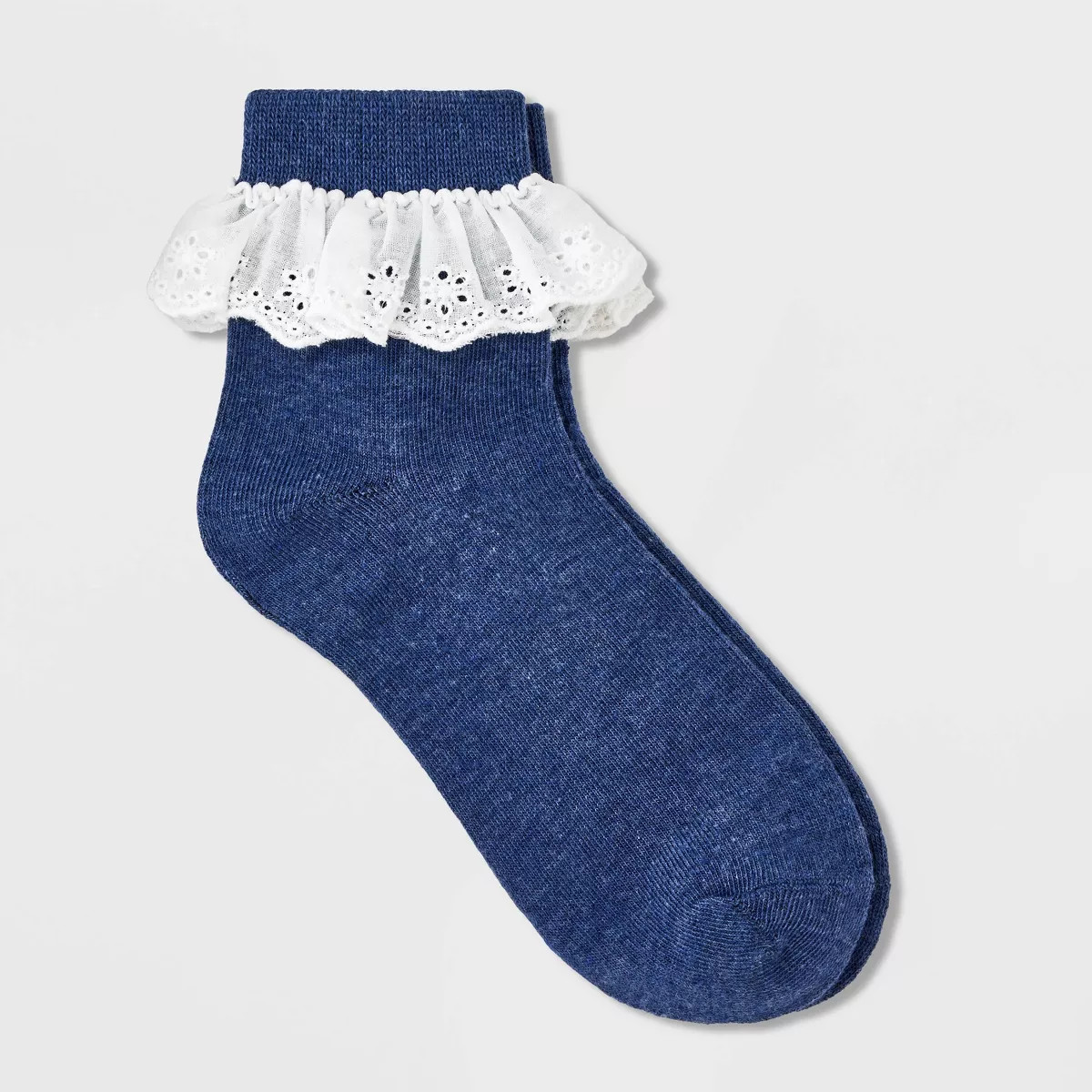 Women's Eyelet Ruffle Ankle Socks - Navy Heather/White 4-10: Lightweight Knit, Banded Cuff, Solid... | Target