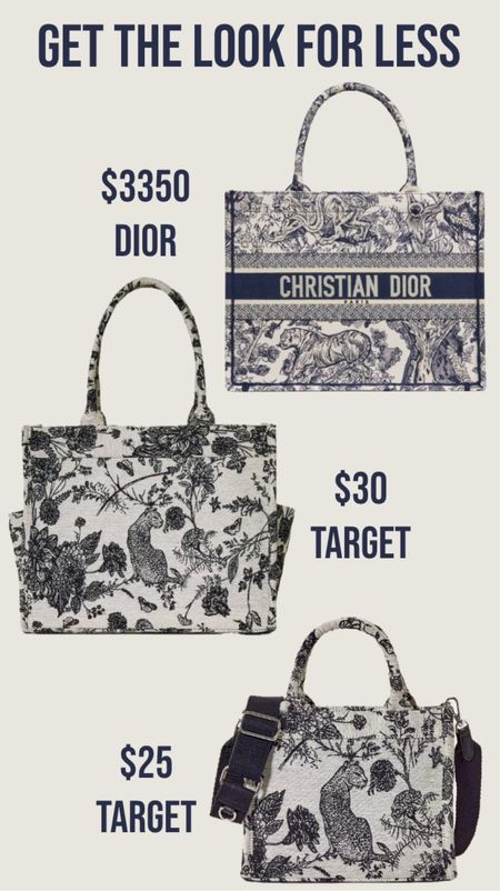 While this Dior tote is gorgeous, these Target options are also pretty and under $30!
……………
spring trends summer trends summer bag summer purse Dior dupe Dior book tote dupe Etsy find etsy tote personalized tote bag teacher gift end of school year gift graduation gift graduation outfit graduation look jacquard tote jacquard back black and white bag carpet bag jacquard Dior tote dupe Christian Dior bag dupe target finds target bags target purse target new arrival crossbody bag crossbody purse large purse shoulder bag classy purse purse under $30 purse under $50 purse under $25 mom tote mom bag get the look for less luxury dupe

#LTKStyleTip #LTKItBag #LTKWorkwear