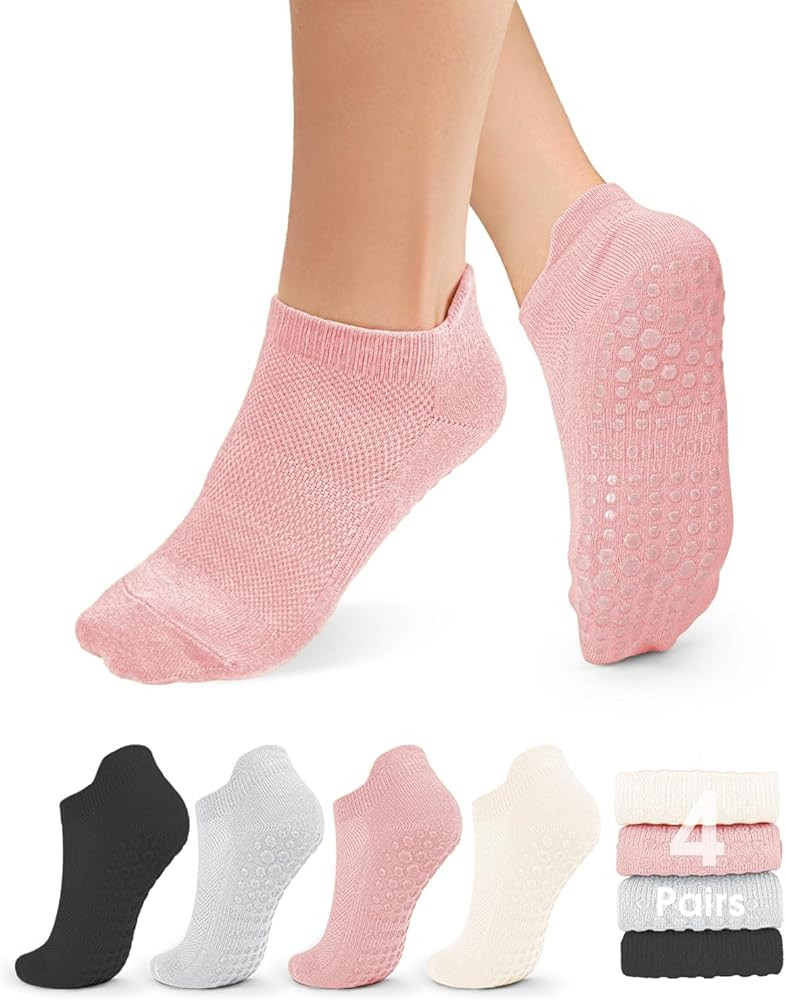 yeuG Non Slip Pilates Socks with Grips for Women, Grip Socks for Yoga Ballet Barefoot Workout Ant... | Amazon (US)