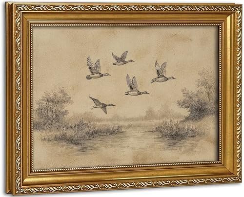 Vintage Ornate Gold Framed Duck Wildlife Wall Art Classic Neutral Sketch Style Landscape Artwork ... | Amazon (US)