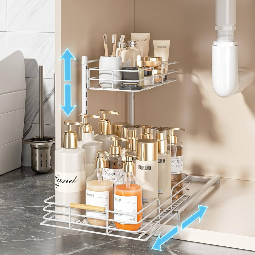 Delamu Under Sink Organizers and Storage, Under Kitchen Sink Organizer, Height Adjustable Bathroo... | Amazon (US)