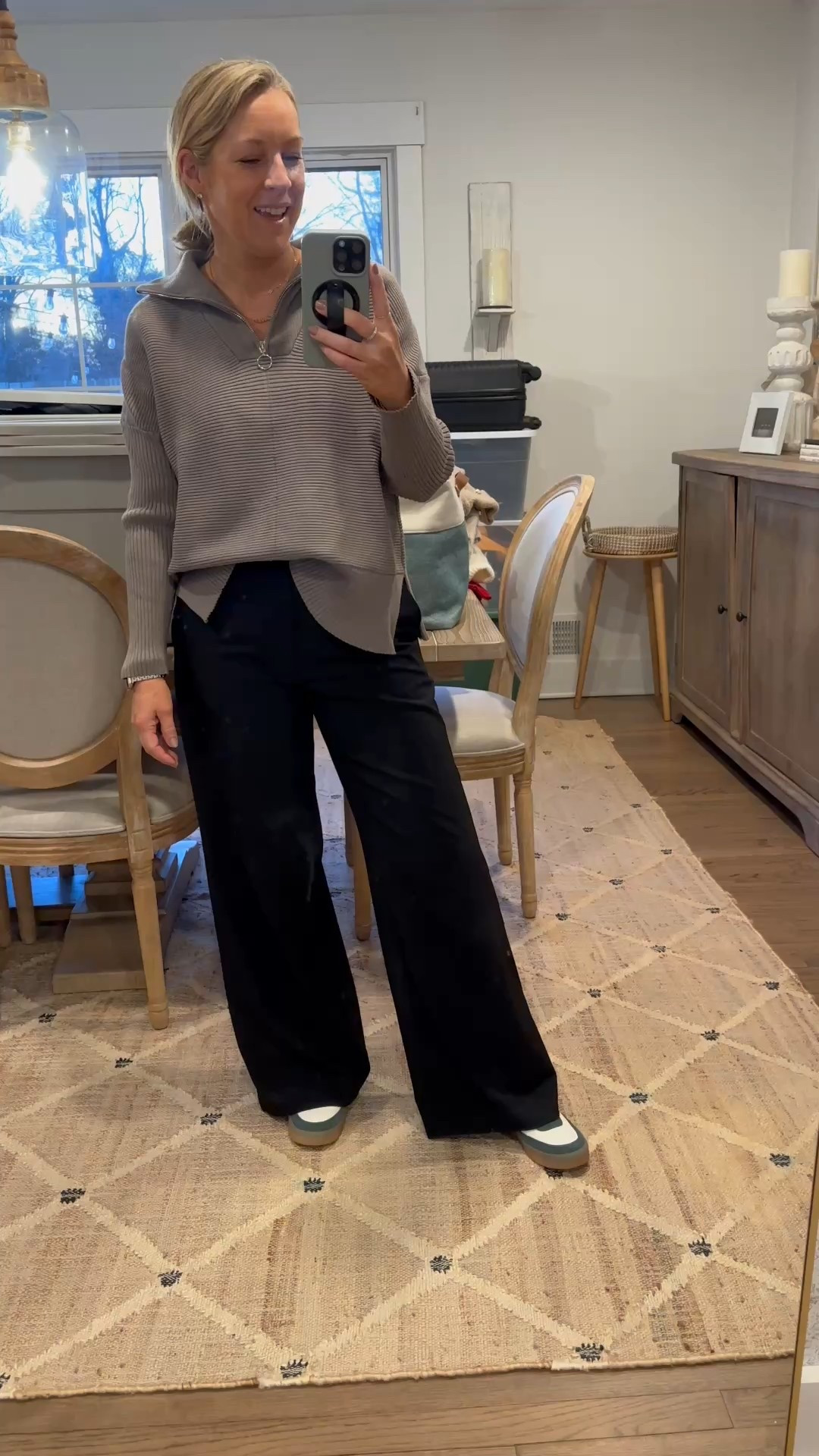 8 petite trousers. M top. SO stretchy and feel good soft! Love the 1/4 zip  

#LTKStyleTip #LTKWorkwear #LTKWatchNow