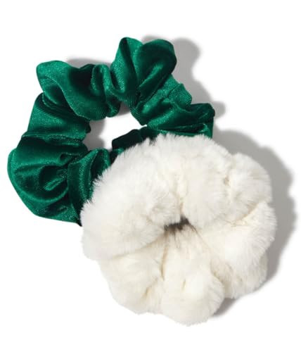 Elf x Kitsch Scrunchies - No Crease Hair Ties for Girls, Scrunchies for Women - 2pcs, Green Velvet & White Faux Fur | Amazon (US)