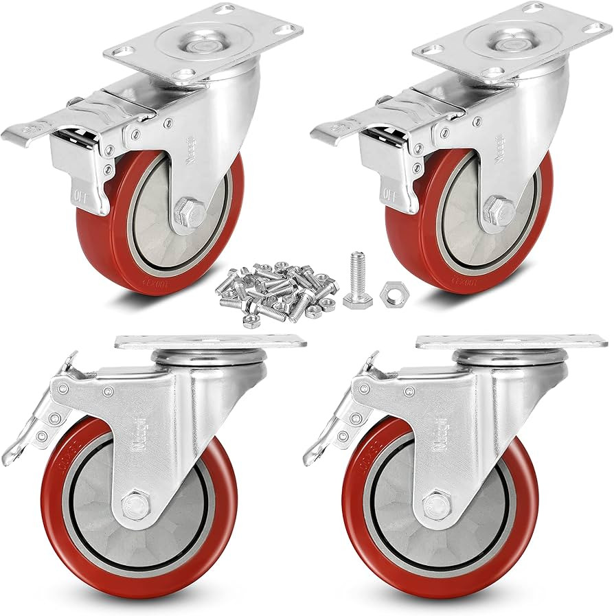 4 inch Heavy Duty Casters Load 1800lbs,Lockable Bearing Caster Wheels with Brakes,Swivel Casters ... | Amazon (US)