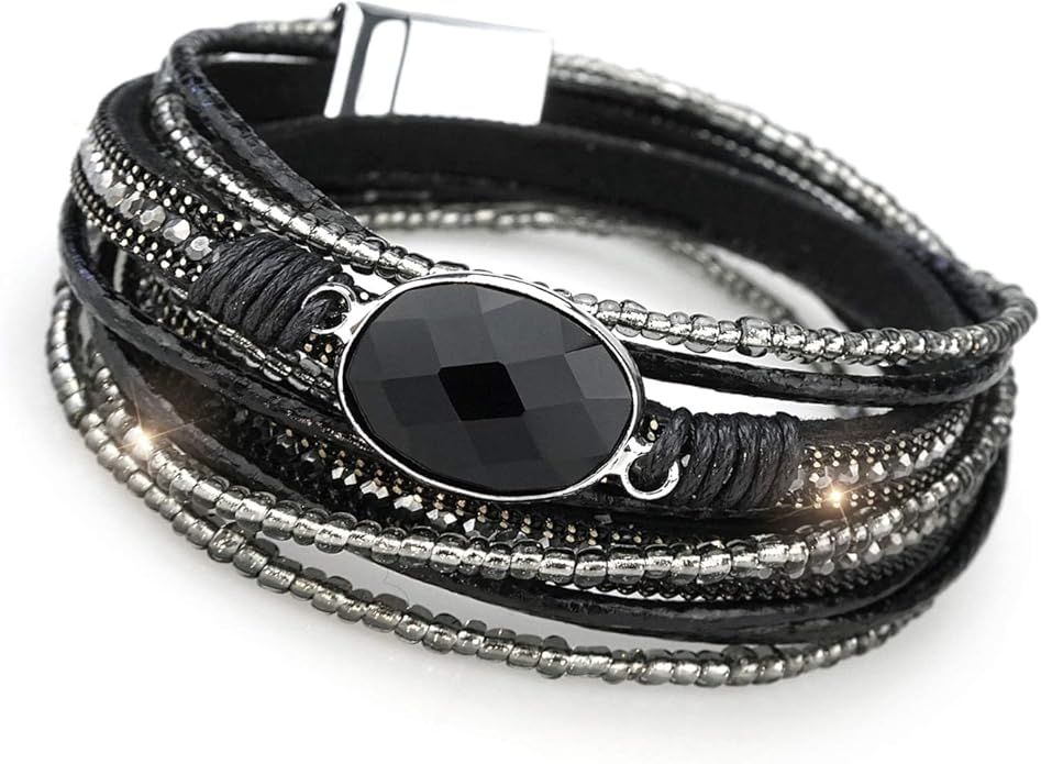 Suyi Women Wrap Bracelet Multilayered Leather Braided Bangle Wrist Cuff Bangles with Magnetic Buc... | Amazon (US)
