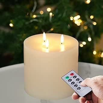 Amagic 6"x6" Extra Large Flameless Candles with 3 Wicks, Battery Operated Candles with Remote Con... | Amazon (US)