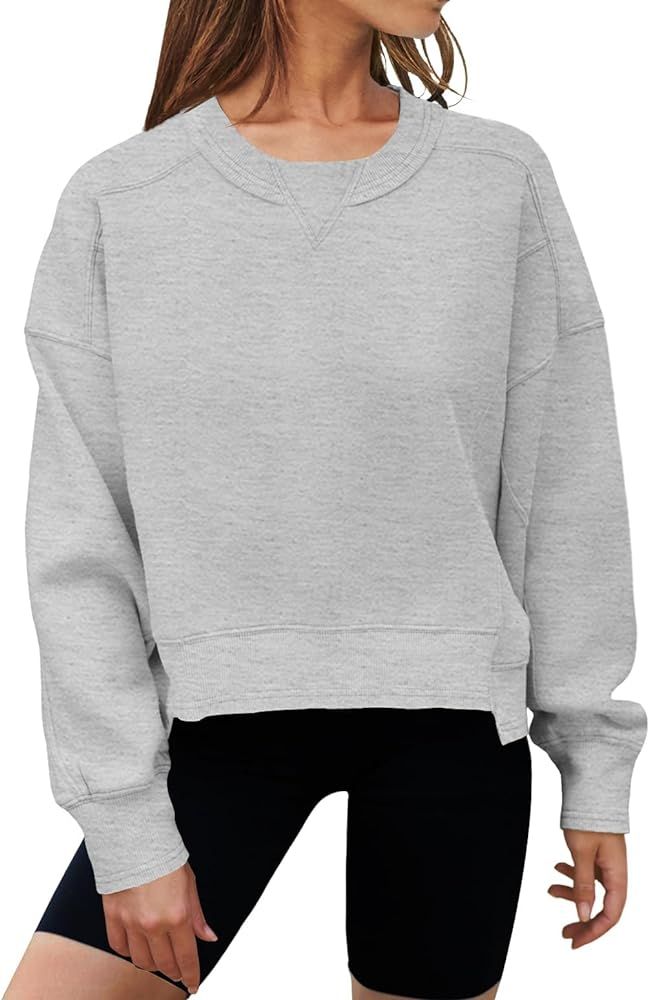 MEROKEETY Women's Oversized Cropped Sweatshirts Crewneck Fleece Workout Pullover Tops Fall Outfit... | Amazon (US)