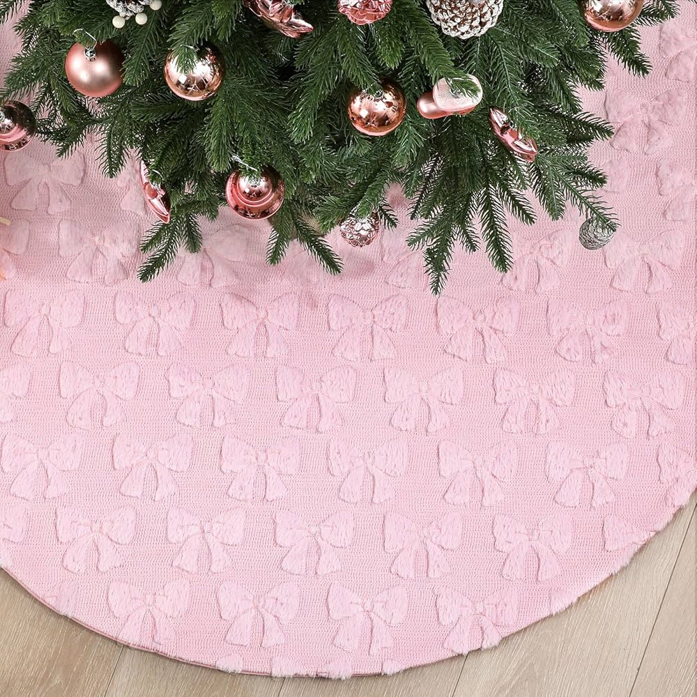 Civaner 48 Inch Christmas Tree Skirt Faux Fur with Cable Knit Knitted Thick Plush Xmas Skirt Deco... | Amazon (US)