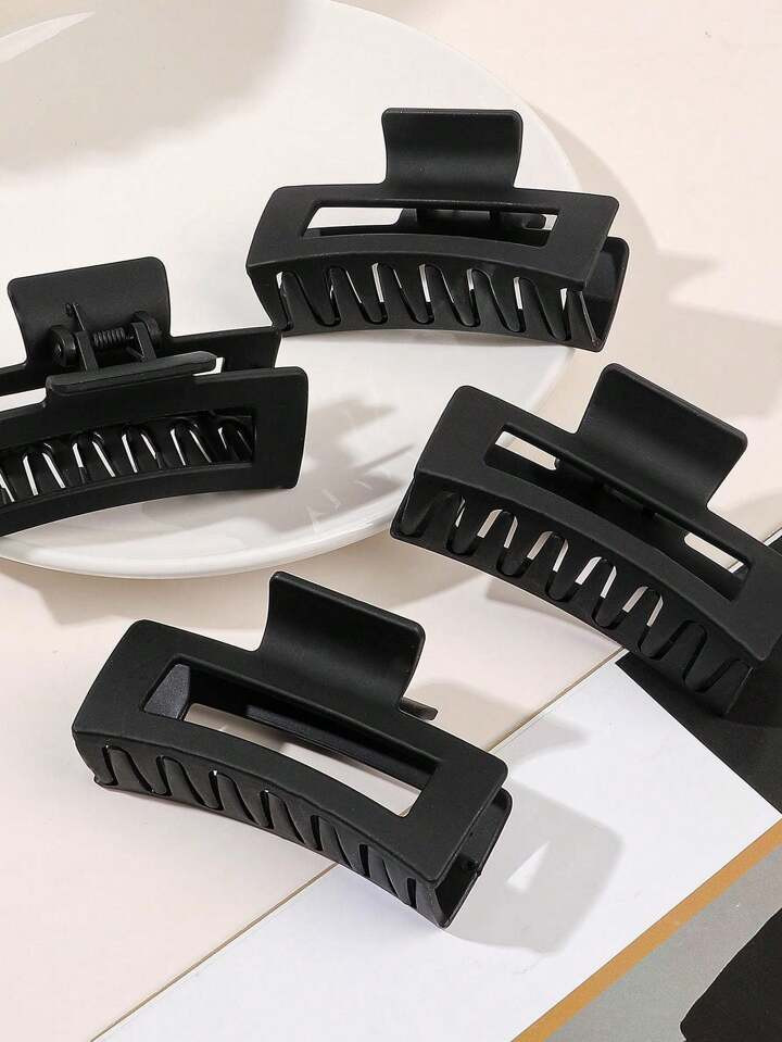 4 Pcs Women's Black Fashionable Solid Color Large Hair Claws, Suitable For Thick Hair, Going Out,... | SHEIN