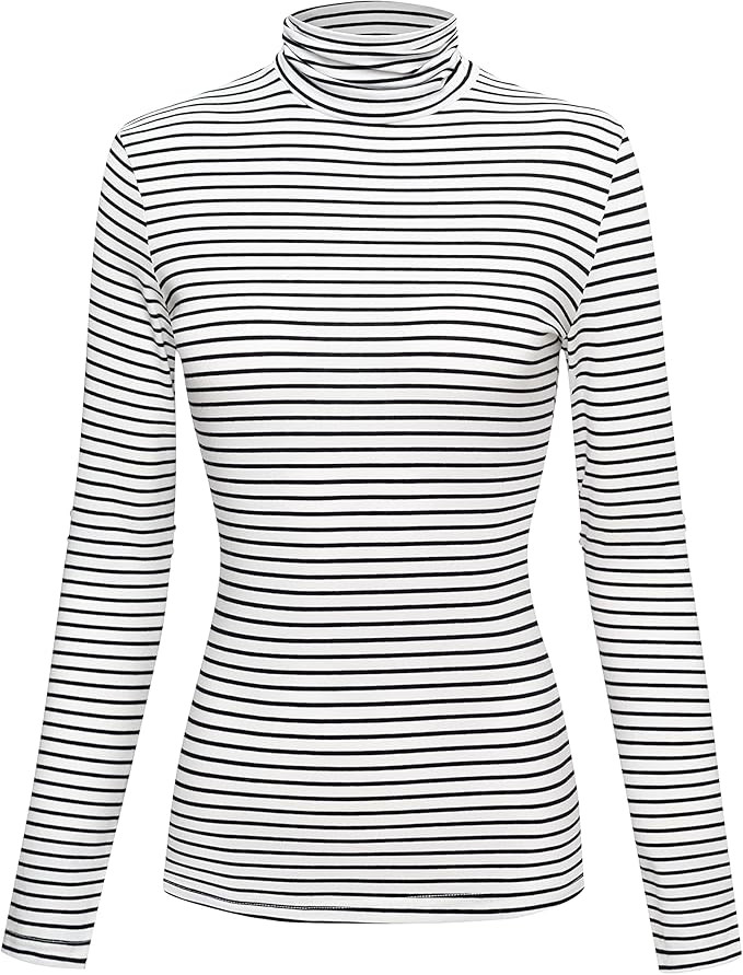 OCALLK Womens Long Sleeve Pullover Basic Turtleneck Soft Lightweight Thermal Underwear Tops Slim ... | Amazon (US)
