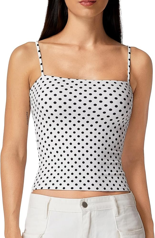 QINSEN Women's Double Lined Basic Tank Top Adjustable Spaghetti Straps Sleeveless Camisole Shirts | Amazon (US)